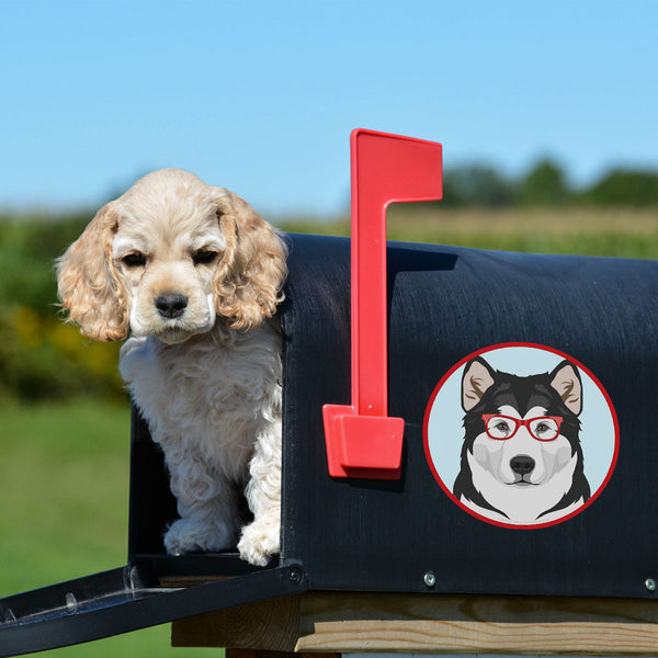 Alaskan Malamute Dog Wearing Hipster Glasses Die Cut Vinyl Sticker