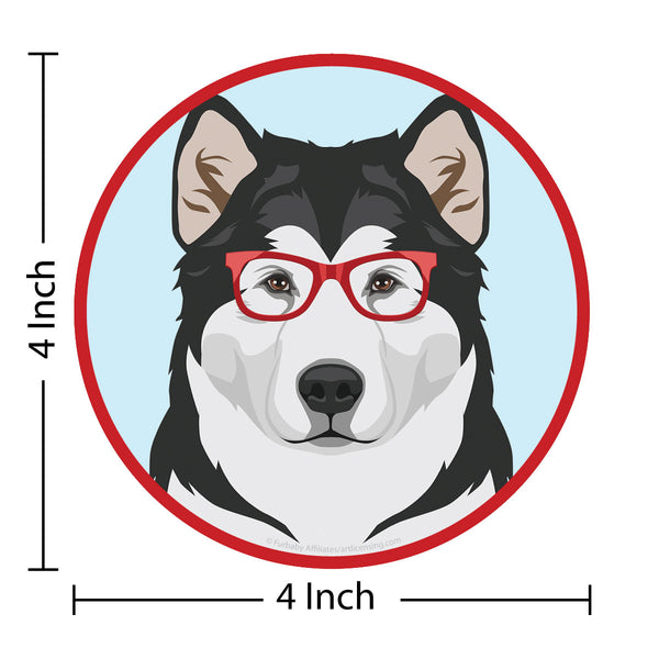 Alaskan Malamute Dog Wearing Hipster Glasses Die Cut Vinyl Sticker