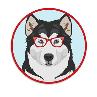 Alaskan Malamute Dog Wearing Hipster Glasses Die Cut Vinyl Sticker