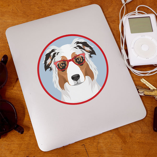 Australian Shepherd Dog Wearing Hipster Glasses Die Cut Vinyl Sticker