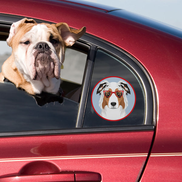 Australian Shepherd Dog Wearing Hipster Glasses Die Cut Vinyl Sticker