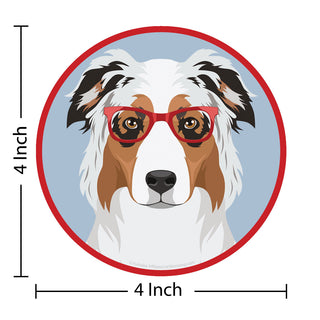 Australian Shepherd Dog Wearing Hipster Glasses Die Cut Vinyl Sticker