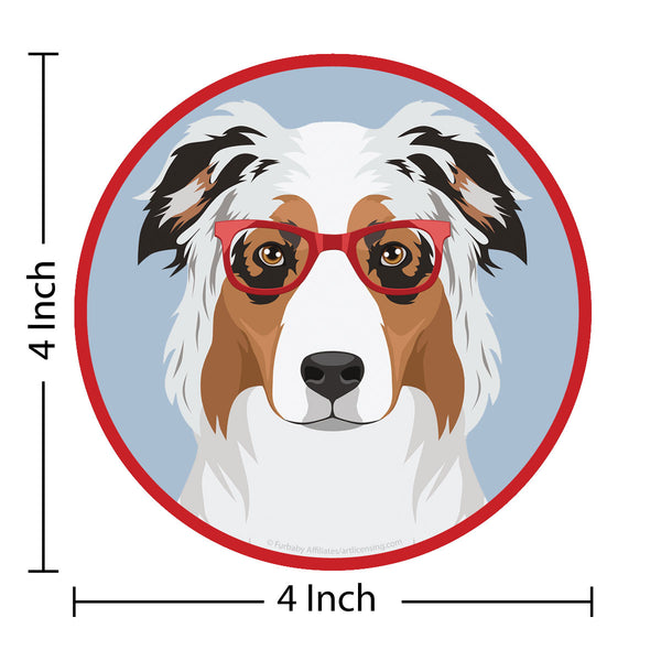 Australian Shepherd Dog Wearing Hipster Glasses Die Cut Vinyl Sticker