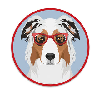 Australian Shepherd Dog Wearing Hipster Glasses Die Cut Vinyl Sticker