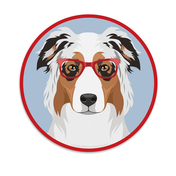 Australian Shepherd Dog Wearing Hipster Glasses Die Cut Vinyl Sticker