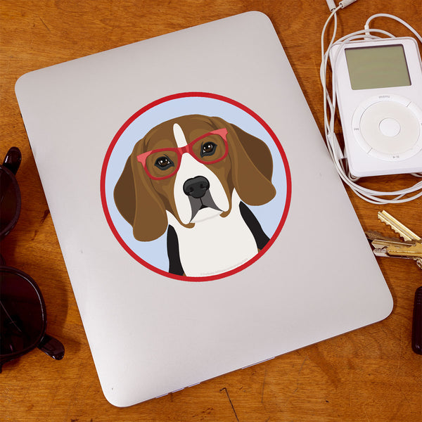 Beagle Dog Wearing Hipster Glasses Die Cut Vinyl Sticker
