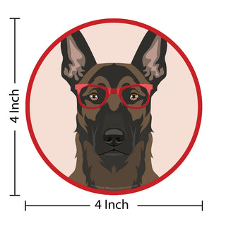 Belgian Malinois Dog Wearing Hipster Glasses Die Cut Vinyl Sticker