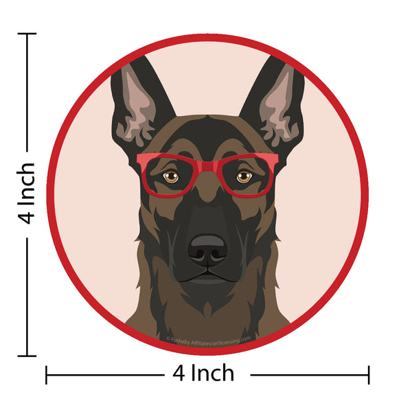 Belgian Malinois Dog Wearing Hipster Glasses Die Cut Vinyl Sticker