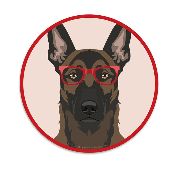 Belgian Malinois Dog Wearing Hipster Glasses Die Cut Vinyl Sticker