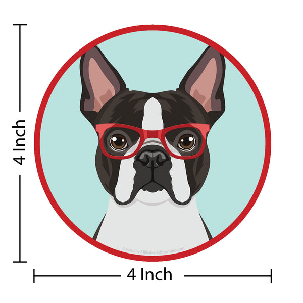 Boston Terrier Dog Wearing Hipster Glasses Die Cut Vinyl Sticker
