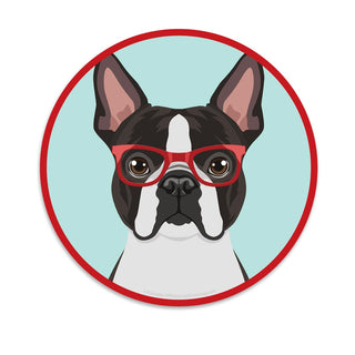 Boston Terrier Dog Wearing Hipster Glasses Die Cut Vinyl Sticker