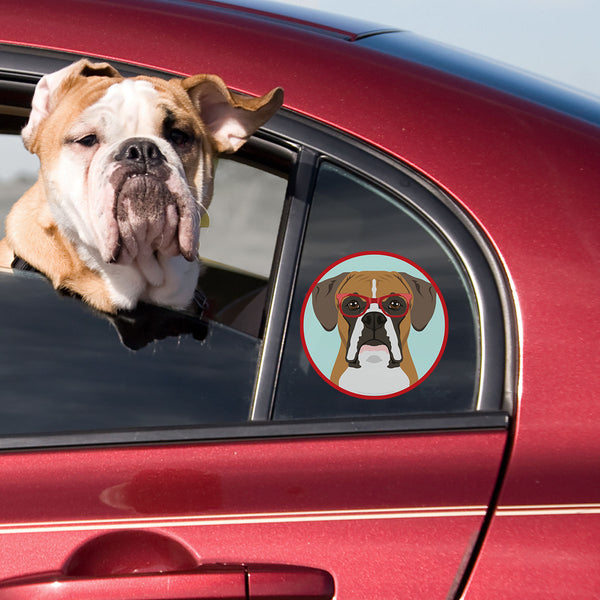 Boxer Dog Wearing Hipster Glasses Die Cut Vinyl Sticker