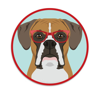 Boxer Dog Wearing Hipster Glasses Die Cut Vinyl Sticker