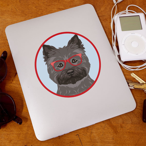 Cairn Terrier Black Dog Wearing Hipster Glasses Die Cut Vinyl Sticker