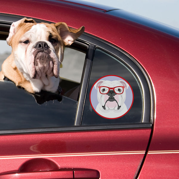 English Bulldog Dog Wearing Hipster Glasses Die Cut Vinyl Sticker