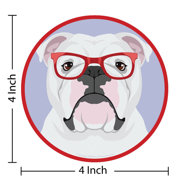 English Bulldog Dog Wearing Hipster Glasses Die Cut Vinyl Sticker