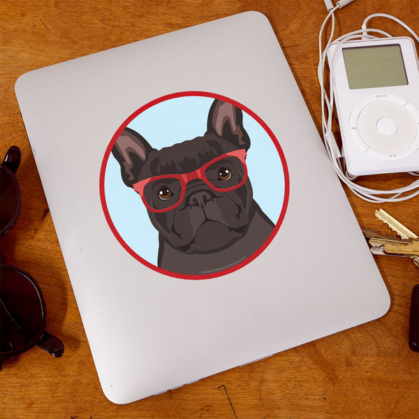 French Bulldog Black Dog Wearing Hipster Glasses Die Cut Vinyl Sticker