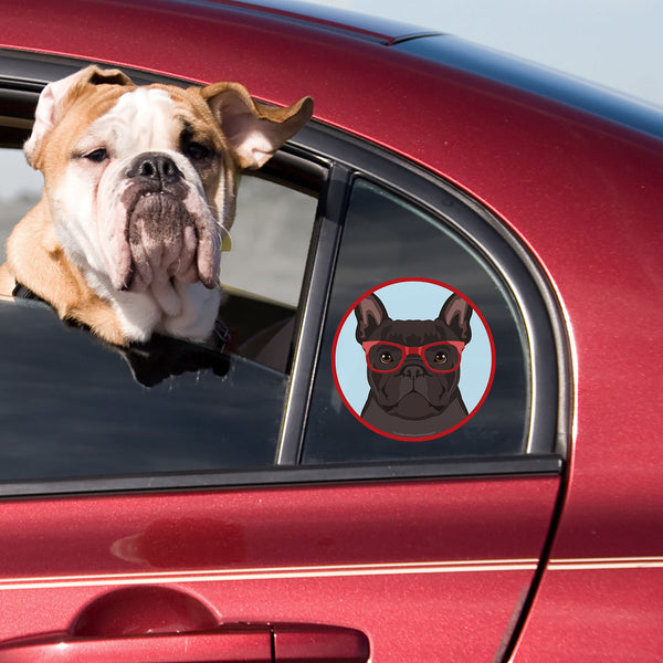 French Bulldog Black Dog Wearing Hipster Glasses Die Cut Vinyl Sticker