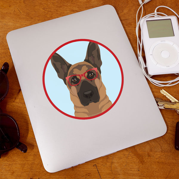 German Shepherd Dog Wearing Hipster Glasses Die Cut Vinyl Sticker