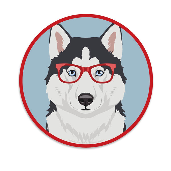 Husky Dog Wearing Hipster Glasses Die Cut Vinyl Sticker