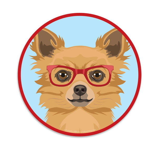 Long Haired Chihuahua Dog Wearing Hipster Glasses Die Cut Vinyl Sticker