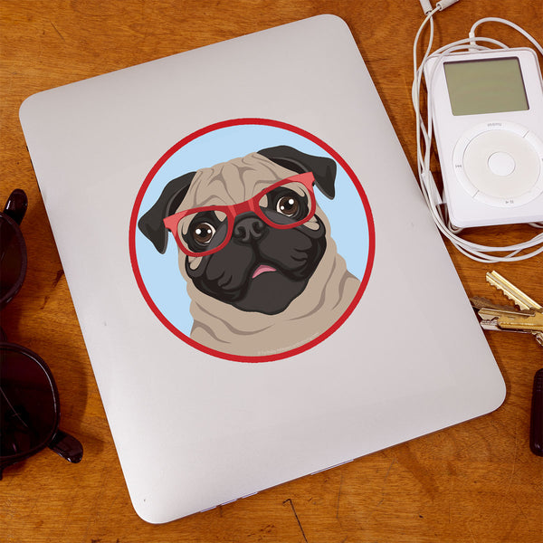 Pug Dog Wearing Hipster Glasses Die Cut Vinyl Sticker