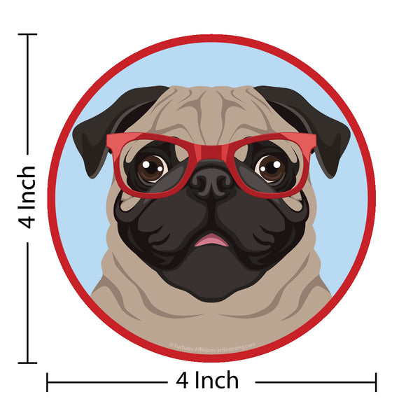 Pug Dog Wearing Hipster Glasses Die Cut Vinyl Sticker