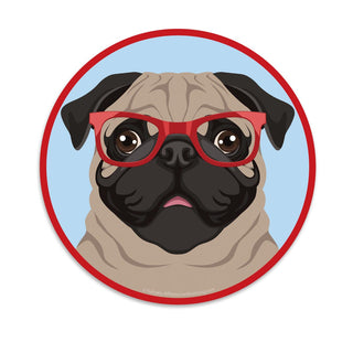 Pug Dog Wearing Hipster Glasses Die Cut Vinyl Sticker