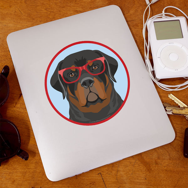 Rottweiler Dog Wearing Hipster Glasses Die Cut Vinyl Sticker