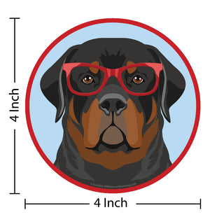 Rottweiler Dog Wearing Hipster Glasses Die Cut Vinyl Sticker