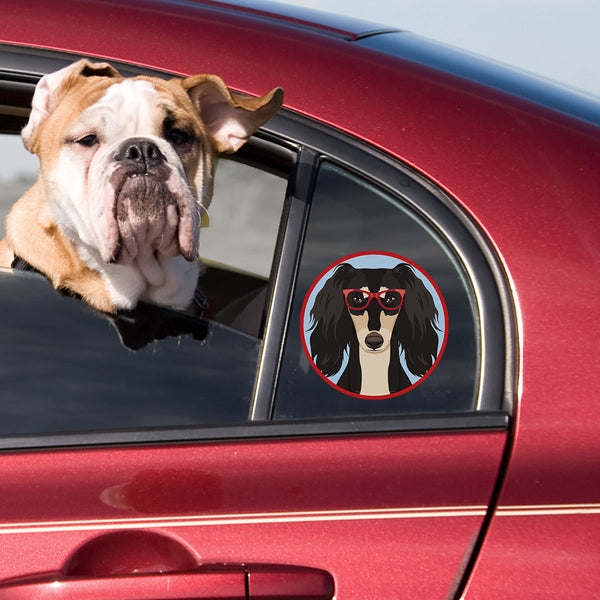 Saluki Dog Wearing Hipster Glasses Die Cut Vinyl Sticker