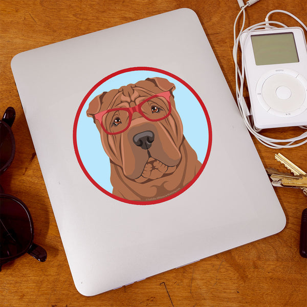 Shar Pei Dog Wearing Hipster Glasses Die Cut Vinyl Sticker
