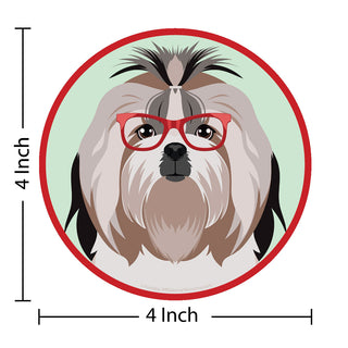 Shih Tzu Dog Wearing Hipster Glasses Die Cut Vinyl Sticker