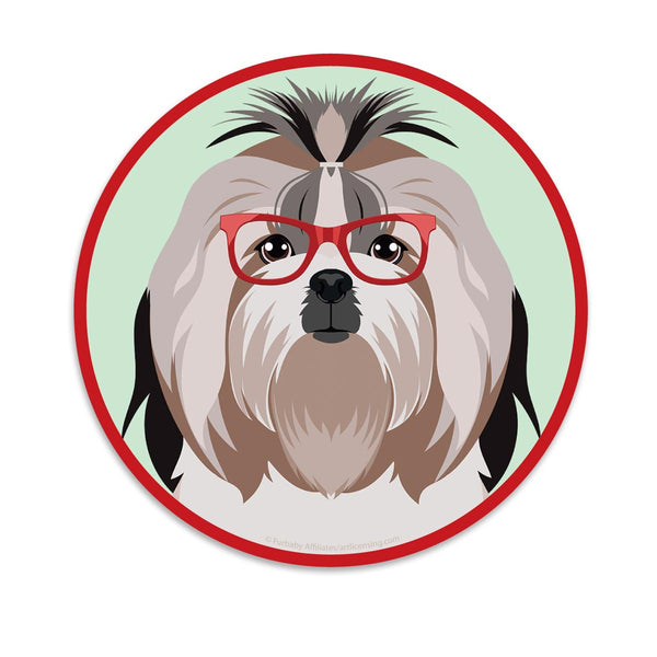 Shih Tzu Dog Wearing Hipster Glasses Die Cut Vinyl Sticker