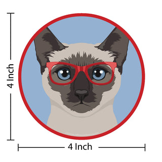 Siamese Cat Wearing Hipster Glasses Die Cut Vinyl Sticker