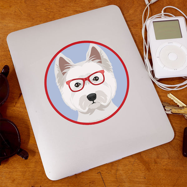 West Highland Terrier Dog Wearing Hipster Glasses Die Cut Vinyl Sticker