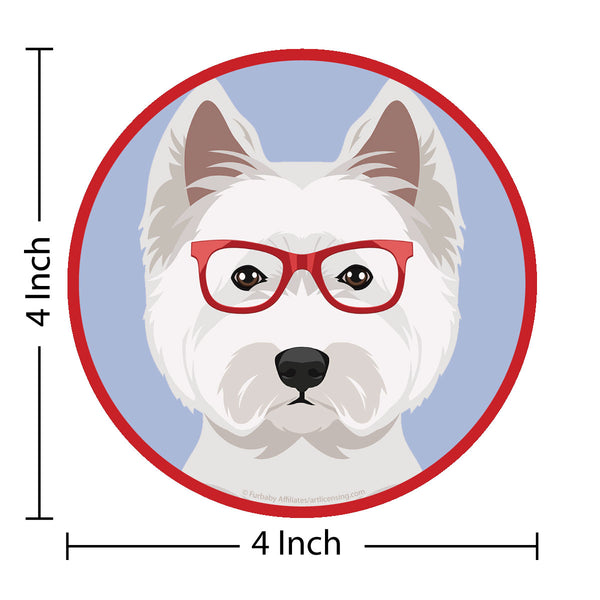 West Highland Terrier Dog Wearing Hipster Glasses Die Cut Vinyl Sticker