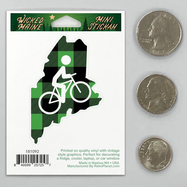 Maine Biking Plaid State Pride Mini Vinyl Sticker