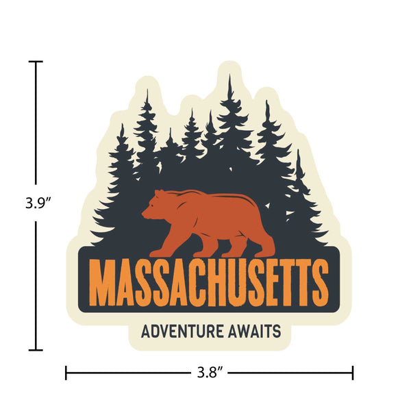 Massachusetts Adventure Bear Die Cut Vinyl Sticker