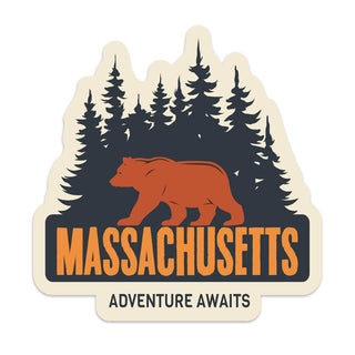 Massachusetts Adventure Bear Die Cut Vinyl Sticker