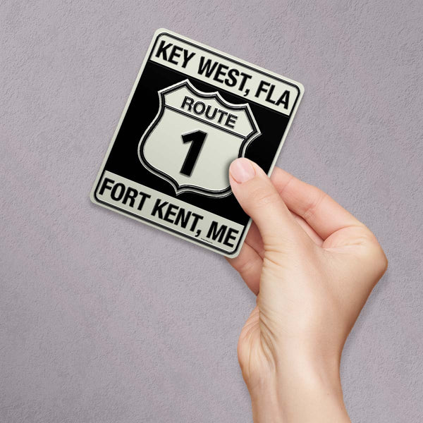 Route 1 Key West FL Fort Kent ME Die Cut Vinyl Sticker