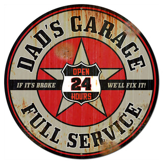 Dads Garage Full Service Weathered Metal Sign Large