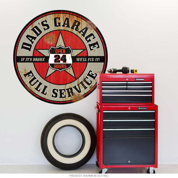 Dads Garage Service Distressed Wall Decal