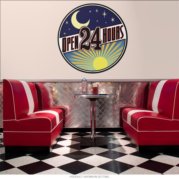 Open 24 Hours Moon Sun Wall Decal