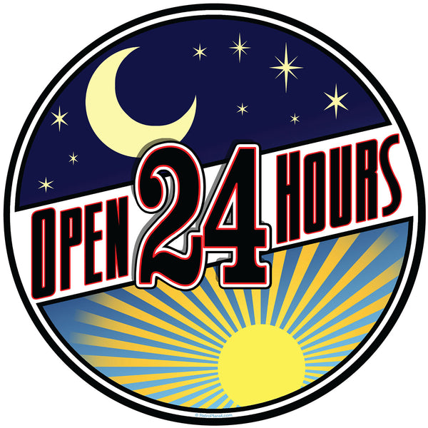 Open 24 Hours Moon Sun Wall Decal