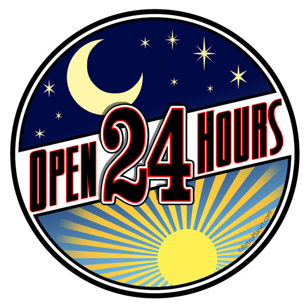 Open 24 Hours Sun and Moon Vinyl Sticker