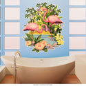 Pink Flamingos Hibiscus Flower Wall Decal