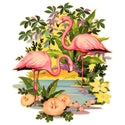 Pink Flamingos Hibiscus Flower Wall Decal