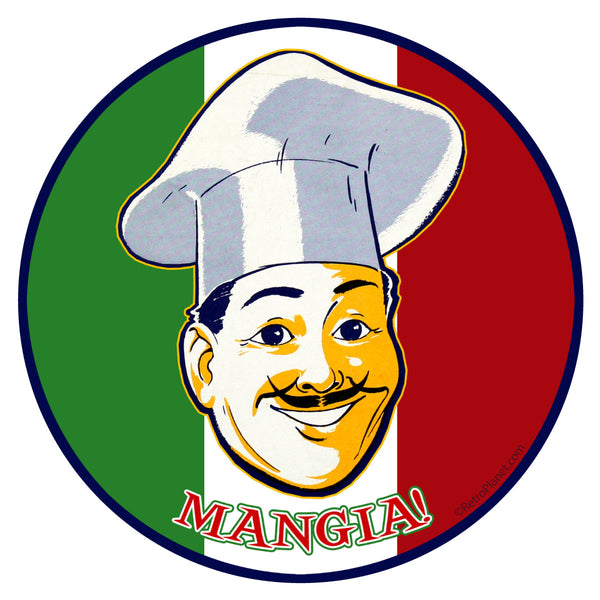 Mangia Italian Chef Round Vinyl Sticker