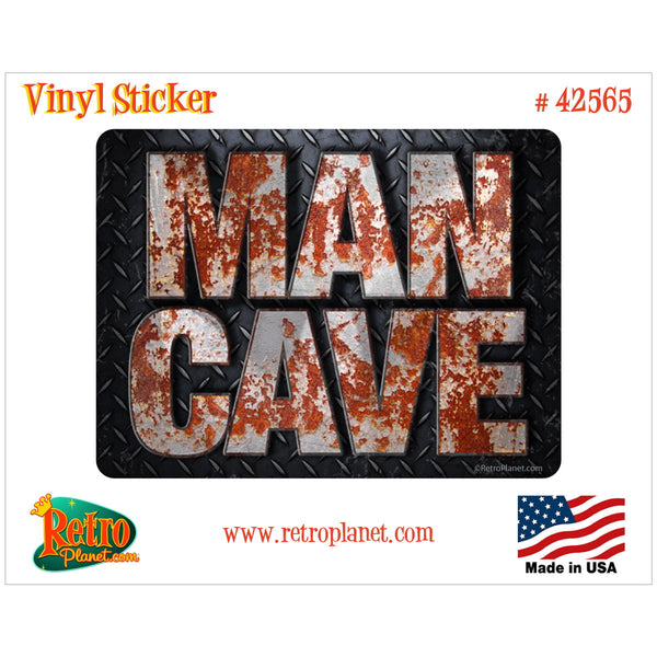 Man Cave Rusty Diamondplate Vinyl Sticker